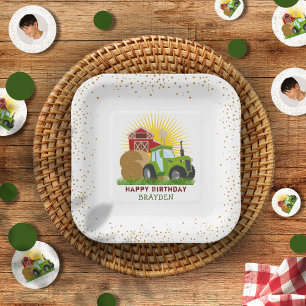 Green Tractor 🚜 Farm Trucks Customised Paper Plate