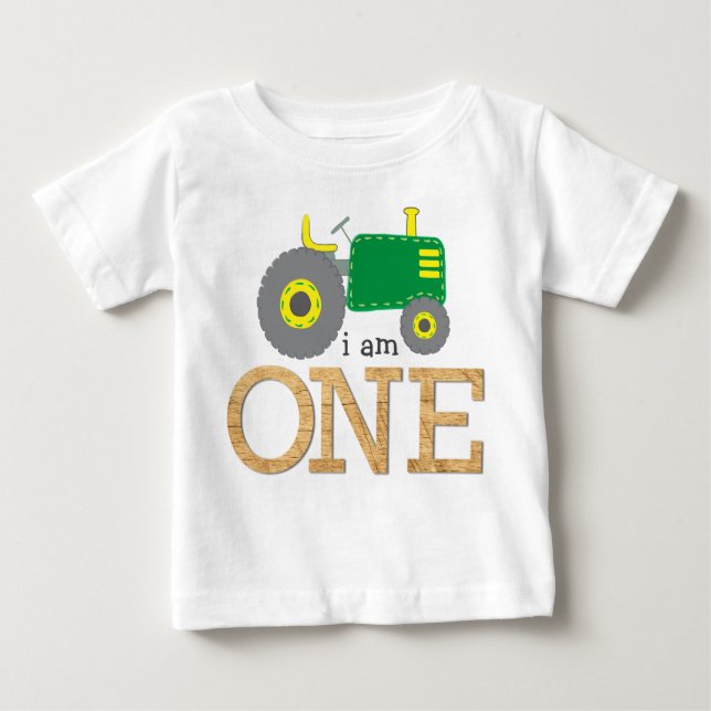 Green Tractor First Birthday Baby T-Shirt (Front)