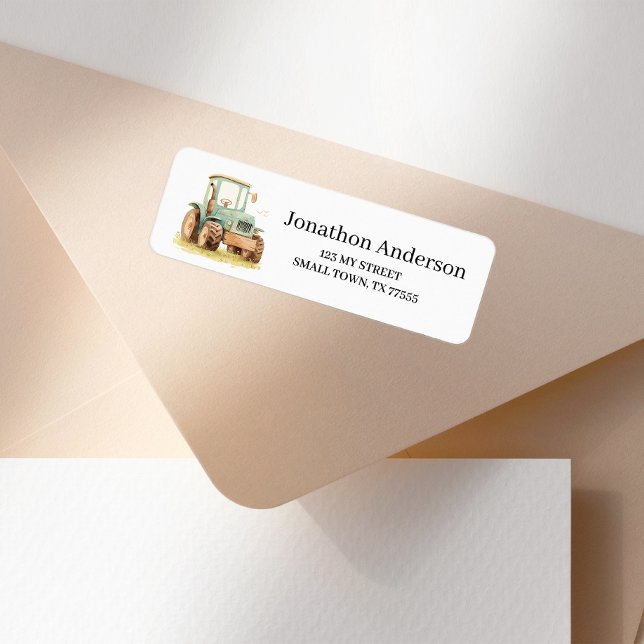 Green Tractor Fun Farm Address Return Address Label (Creator Uploaded)