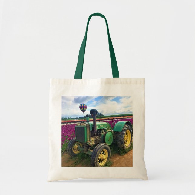 Green Tractor in Tulip Field, Oregon Tote Bag (Front)
