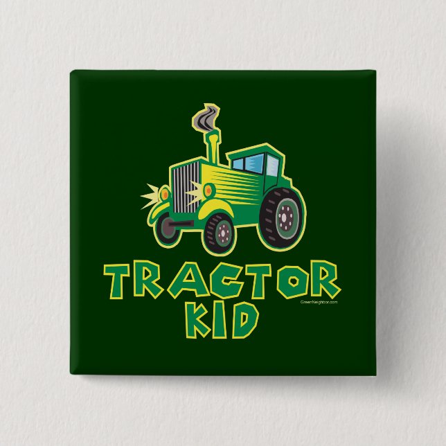 Green Tractor Kid 15 Cm Square Badge (Front)