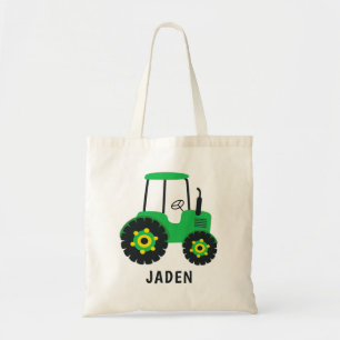 Green Tractor Kids Farm Barnyard Personalized Tote Bag