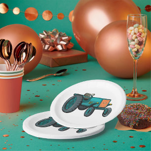 Green Tractor Paper Plate