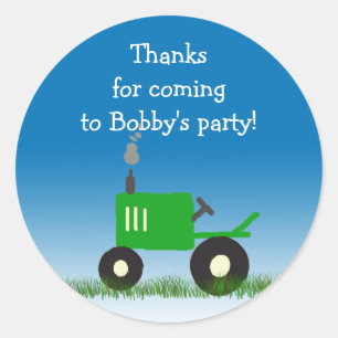 Green Tractor Party Favour Bag Sticker