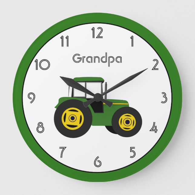 Green Tractor Personalised Large Clock (Front)