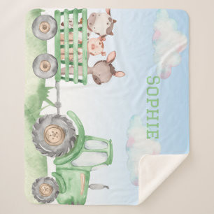 Green Tractor sherpa blanket