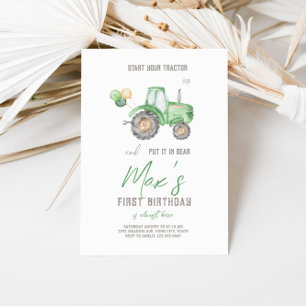 Green Tractor Theme Birthday Invitation
