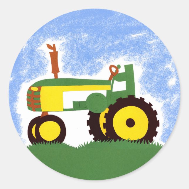 Green Tractor with Blue Sky Envelope Seal Sticker (Front)