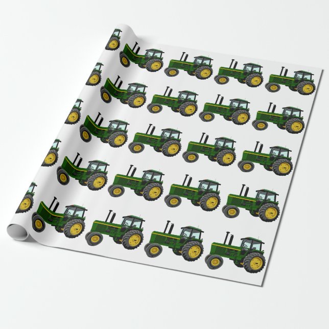 Green Tractor Wrapping Paper (Unrolled)