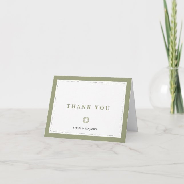 Green traditional border simply thank you note (Front)