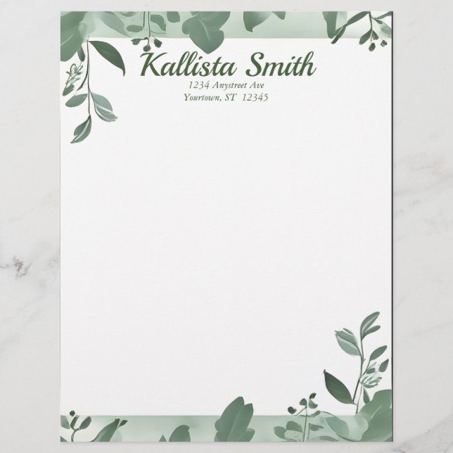 Green Trailing Leaves Custom Letterhead (Front)
