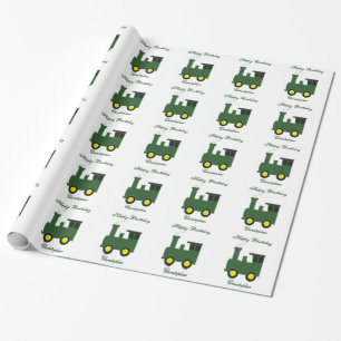 Green Train Birthday Wrapping Paper