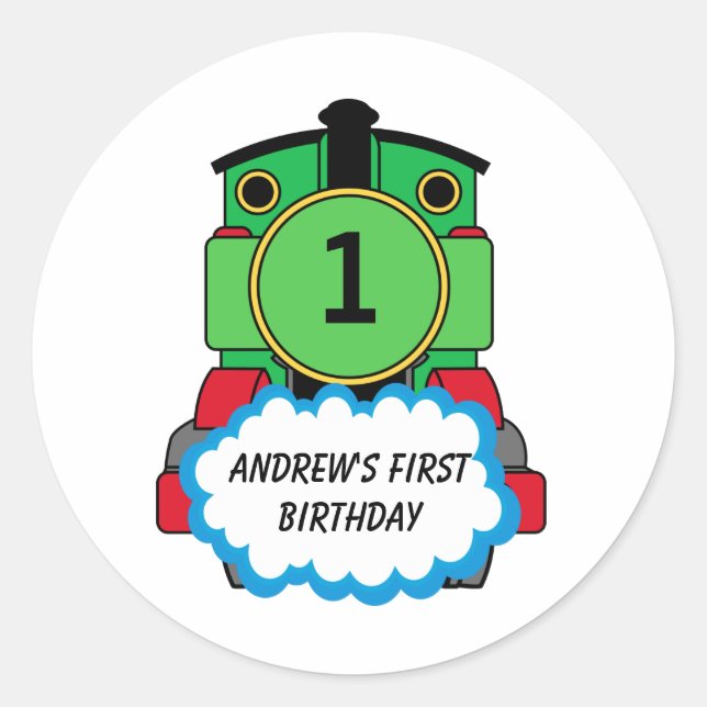 Green Train Happy Birthday Round Sticker (Front)