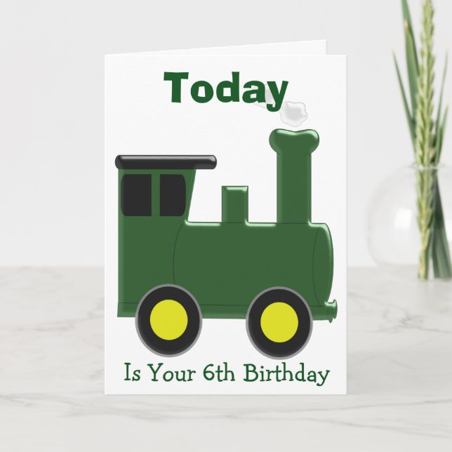 Green Train Personalised 6th Birthday Card (Front)