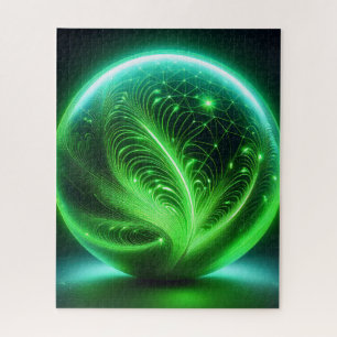 Green Transparent Glass Ball With Fern Etching Jigsaw Puzzle