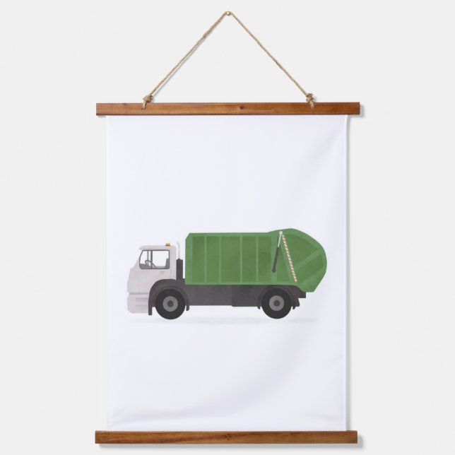 Green Trash Garbage Truck Boys Bedroom Decor Hanging Tapestry (Front)