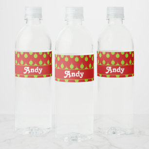 Green tree bauble silhouette on red water bottle label