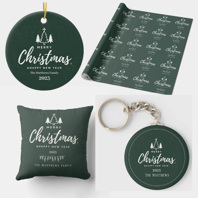 Green Tree Christmas and Happy New Year 2023 photo Ceramic Ornament (Creator Uploaded)