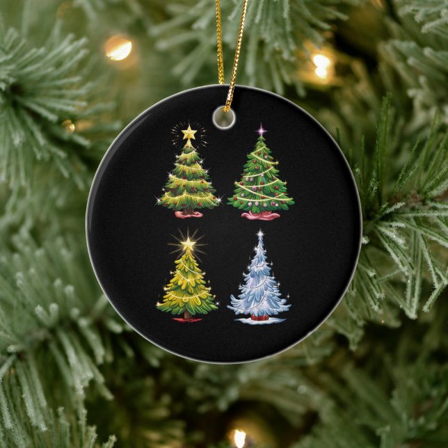 Green Tree Christmas Holiday Winter Ceramic Ornament (Tree)