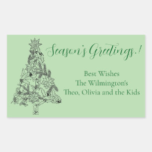 Green Tree Christmas Rectangular Gift Label
