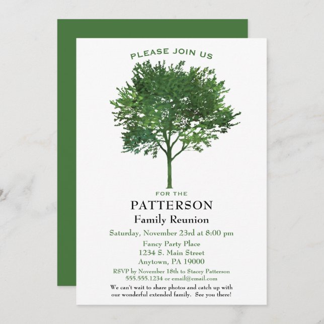 Green Tree Family Reunion Invitation (Front/Back)