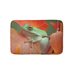 Green Tree Frog In Fall Bath Mat
