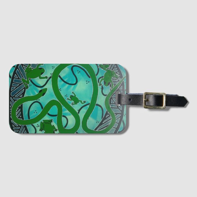 green tree frog/ snake aboriginal luggage tag (Front Horizontal)