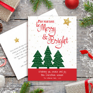 Green Tree Gold Star Days Be Merry Bright Script Holiday Postcard