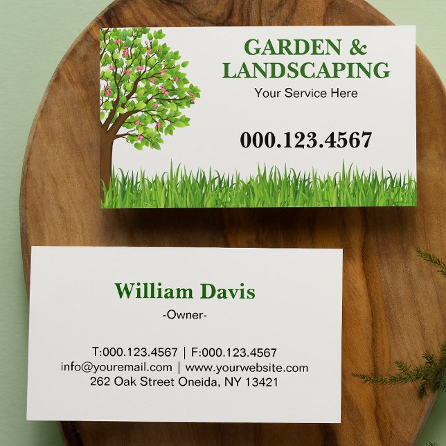 Green Tree Grass Lawn Care Services Business Card (Creator Uploaded)