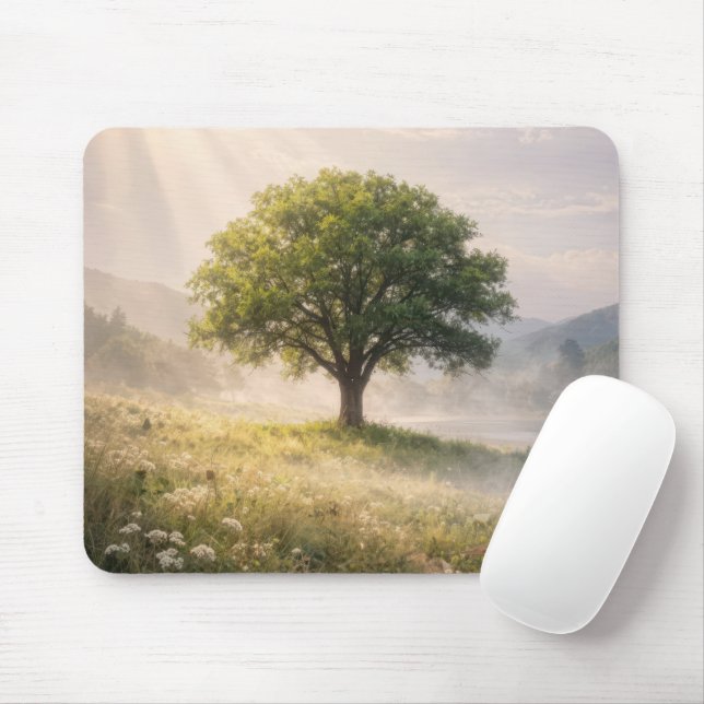 Green Tree in Meadow Mist Mouse Pad (With Mouse)