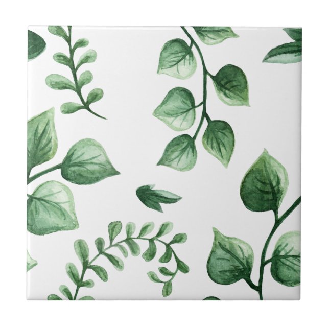 Green Tree Leaf Pattern Ceramic Tile (Front)