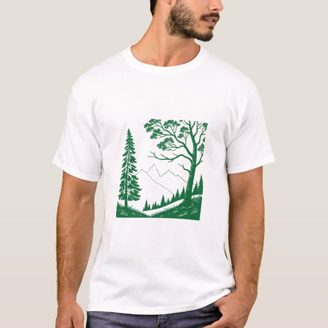 Green Tree Mountain Forest Nature Lover T-Shirt (Front)