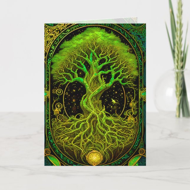 Green Tree of Life Ornate Graphic Arts Card (Front)