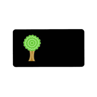 Green Tree. On black background. Label