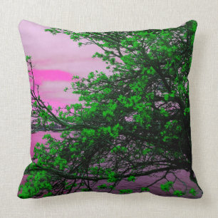 Green Tree & Pink Sky Throw Cushion