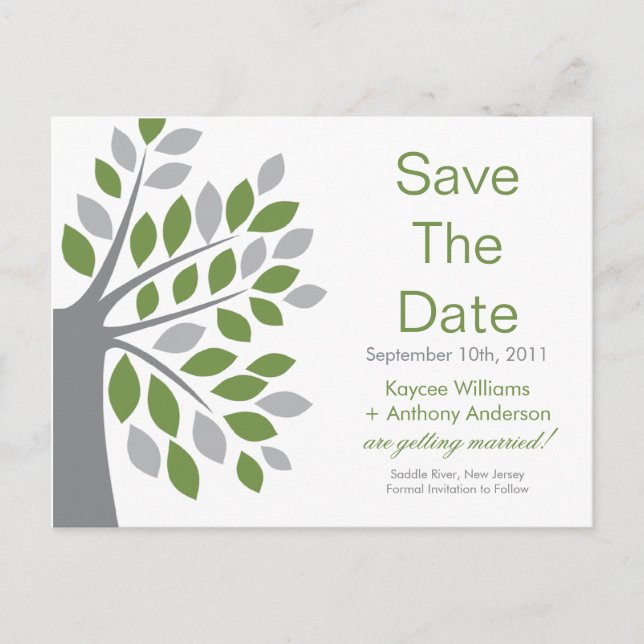 Green Tree Save The Date POST CARD! Announcement Postcard (Front)