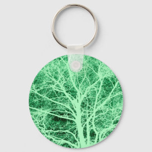 Green tree silhouette key ring