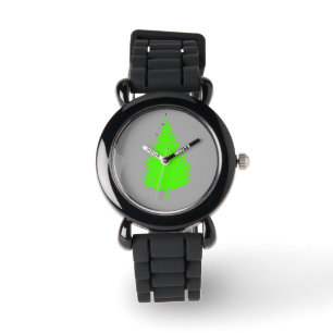 Green tree silhouette on grey watch