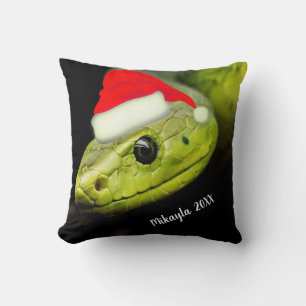 Green Tree Snake in Santa Hat Cushion