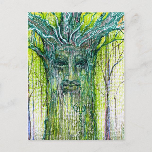 Green Tree Spirit Drawing Postcard (Front)