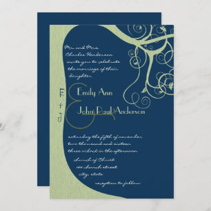 Green Tree Swirls on Midnight  Wedding Invitation