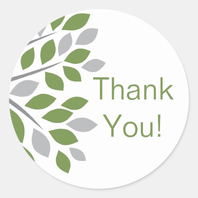 Green Tree Thank You Wedding Sticker (Front)