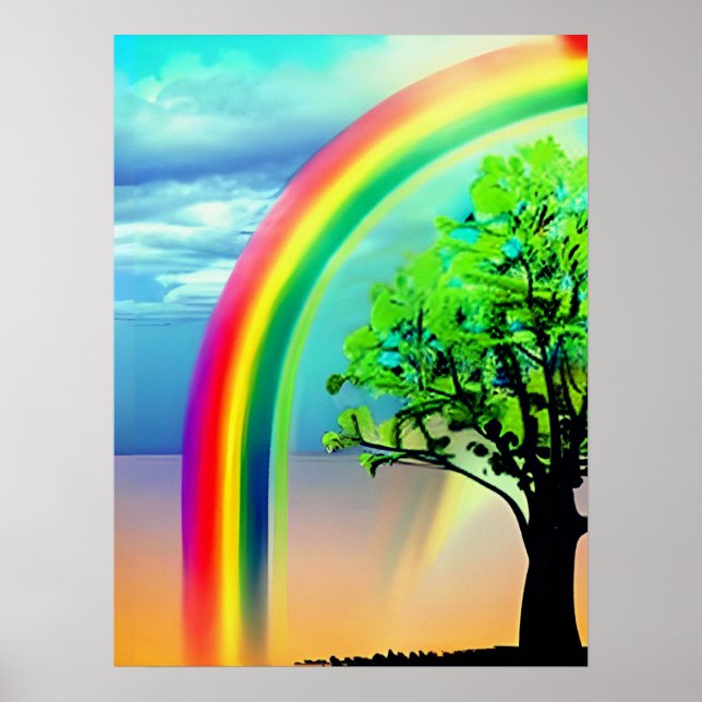 Green Tree Under a Rainbow Poster (Front)