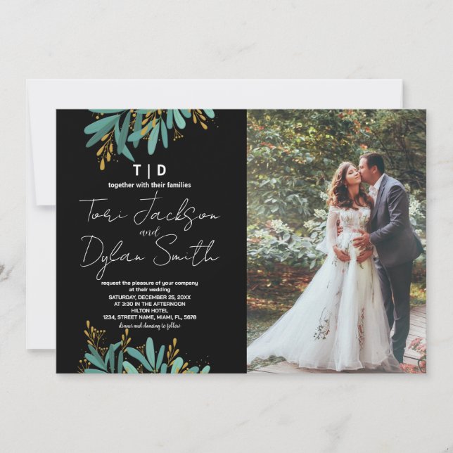 Green Tree Wedding Invitations with photo (Front)