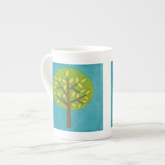 Green Tree with Yellow Leaves by Chariklia Zarris Bone China Mug (Front Left)