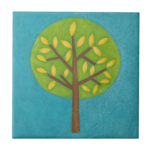 Green Tree with Yellow Leaves by Chariklia Zarris Ceramic Tile