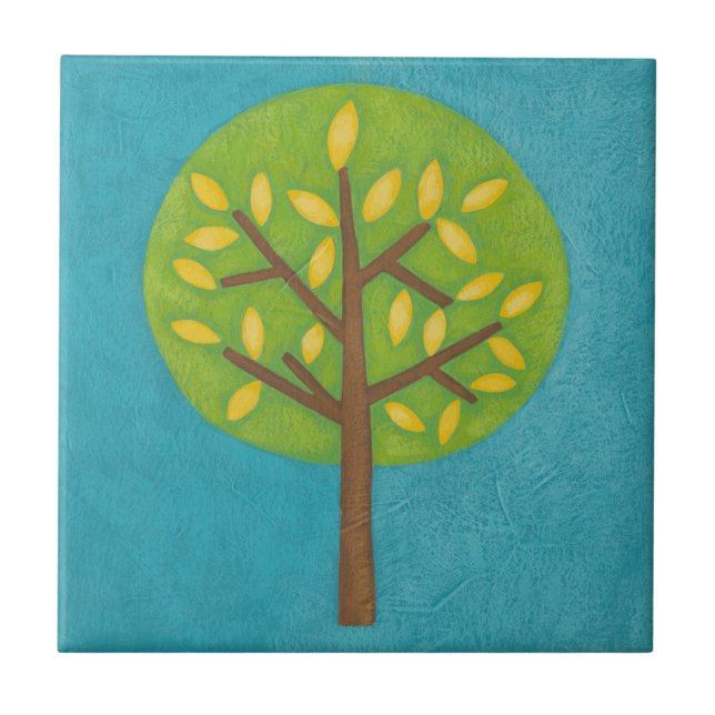 Green Tree with Yellow Leaves by Chariklia Zarris Ceramic Tile (Front)