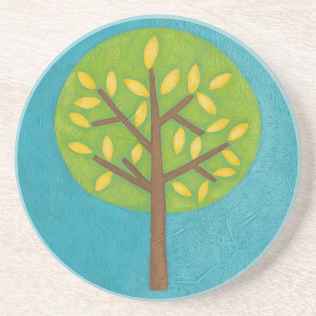 Green Tree with Yellow Leaves by Chariklia Zarris Coaster (Front)