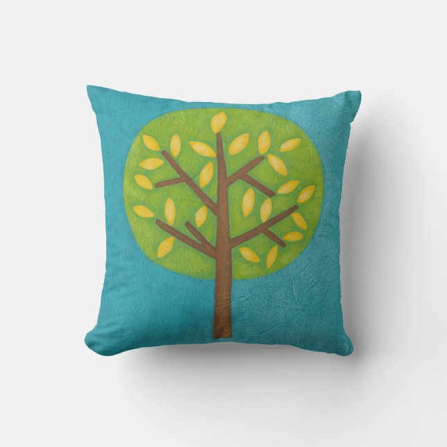 Green Tree with Yellow Leaves by Chariklia Zarris Cushion (Front)