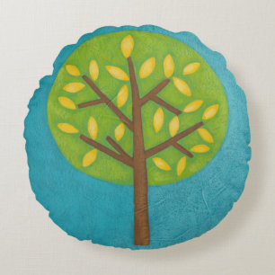 Green Tree with Yellow Leaves by Chariklia Zarris Round Cushion